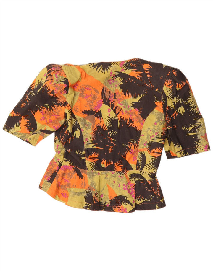 VINTAGE kvinders abstrakt mønster skjortebluse UK 14 Medium Flerfarvet