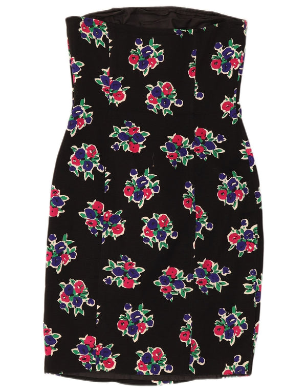 Max Mara Dame Stropløs Kjole UK 12 Medium Sort Blomster Bomuld