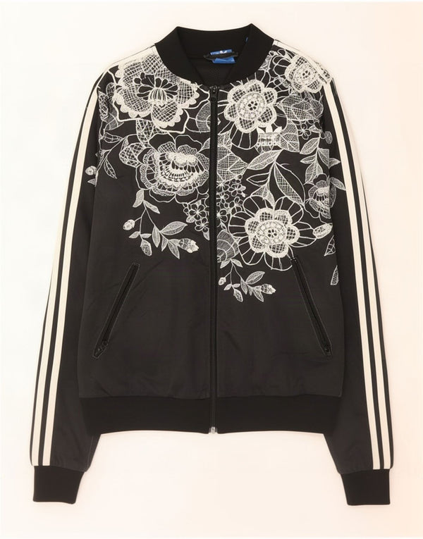 Adidas Dame Grafisk Træningsdragt Top Jacket UK 10 Small Black Floral