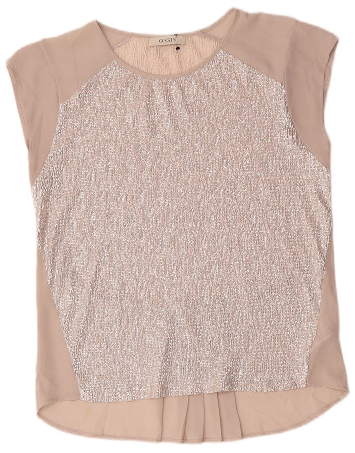 Oasis Dame Oversized Bluse Top UK 10 Small Beige Colourblock Polyester
