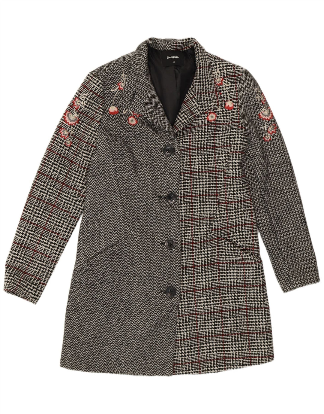 Desigual Dameoverfrakke EU 40 Medium Grey Patchwork Polyester