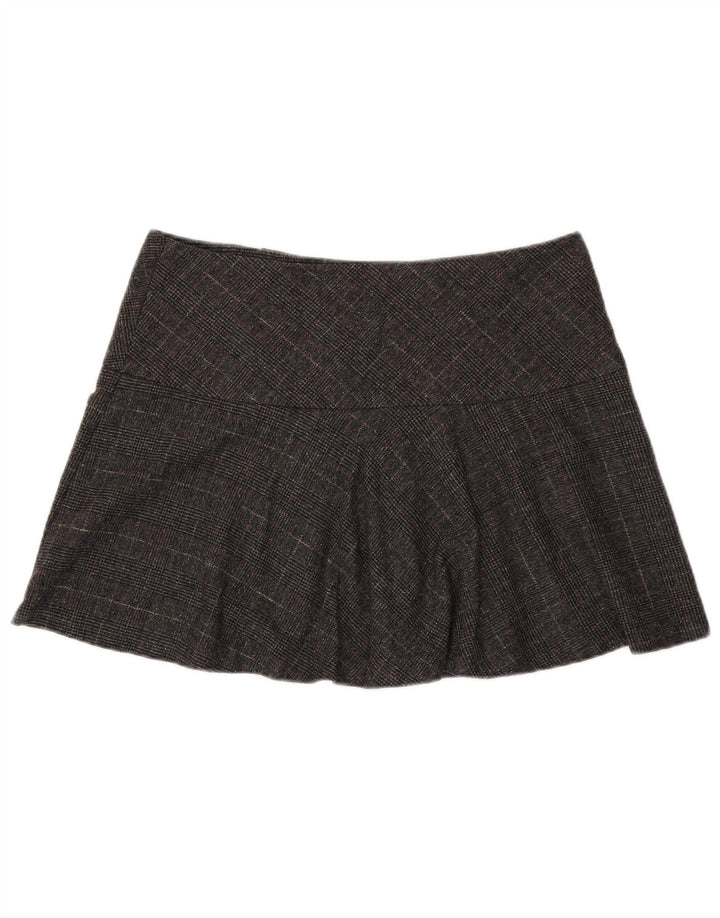 Benetton Dame Mini Nederdel IT 44 Medium W34 Grå Houndstooth Virgin Wool