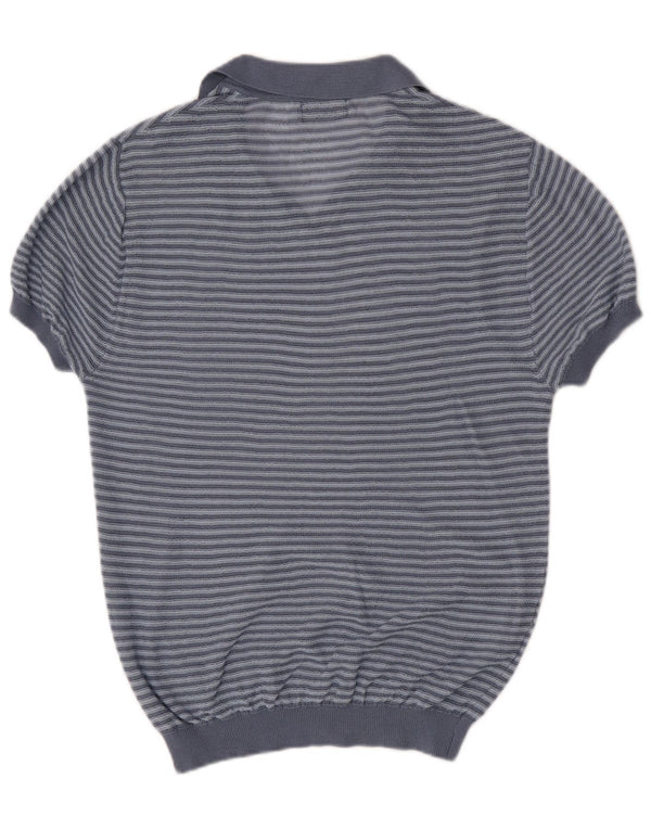 Zara Herre Kortærmet Polo Neck Jumper Sweater Stor Blå Stribet