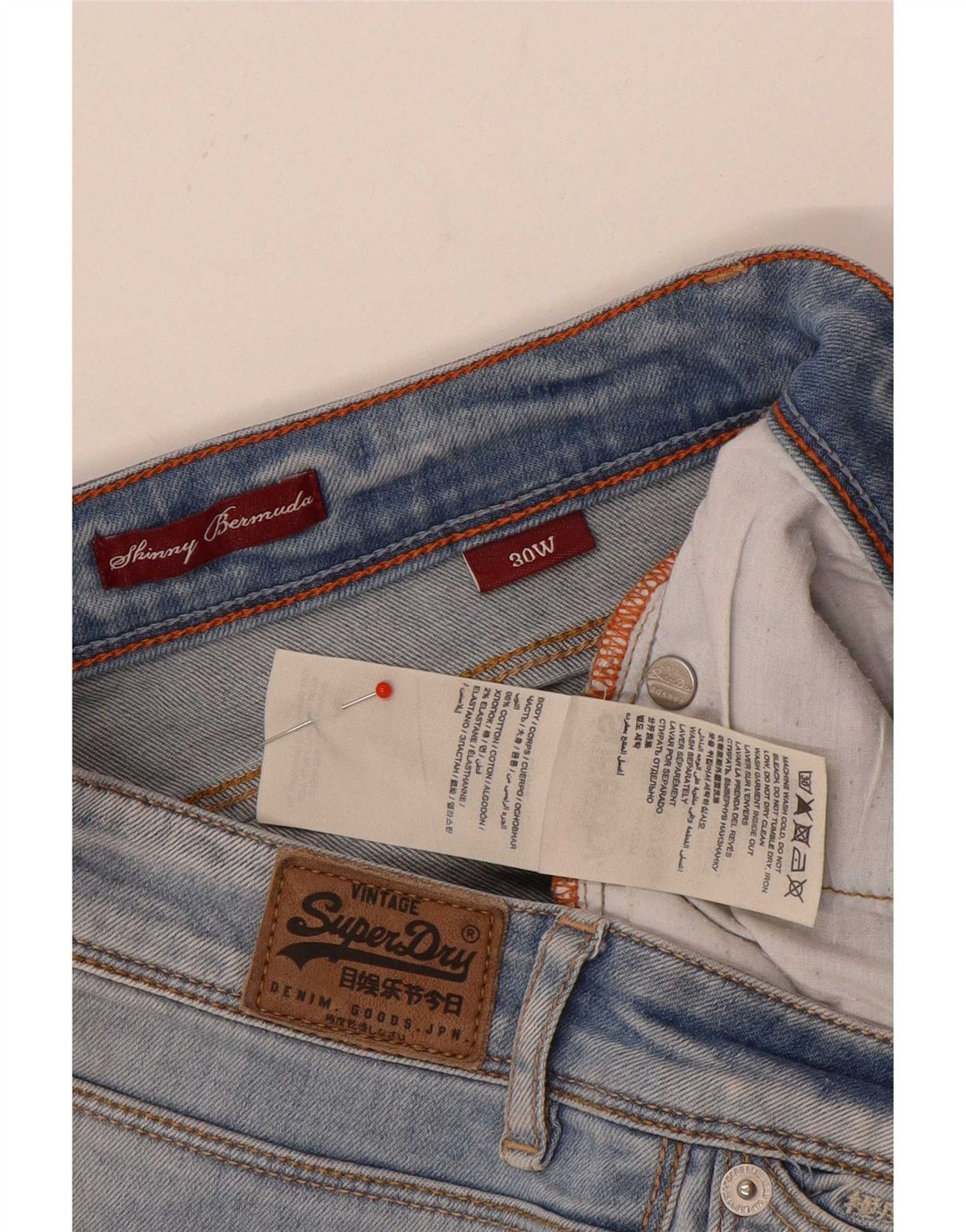 Superdry Bermuda skinny denimshorts W30 mellemblå bomuld til kvinder