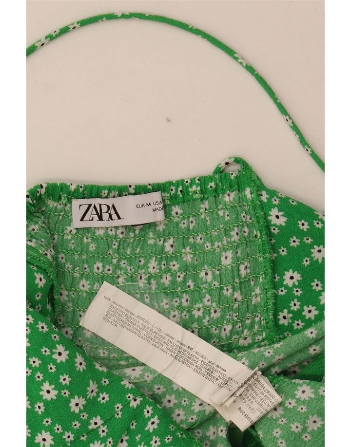 Zara Dame Sundress UK 12 Medium Green Floral Viscose