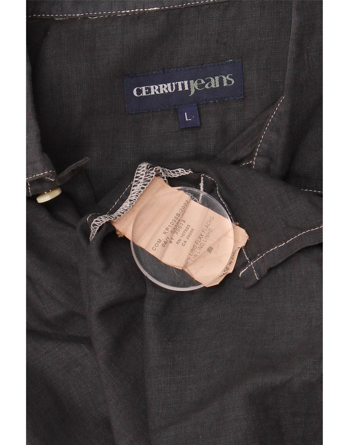 Cerruti Kortærmet Herreskjorte Stor Navy Blue Flax