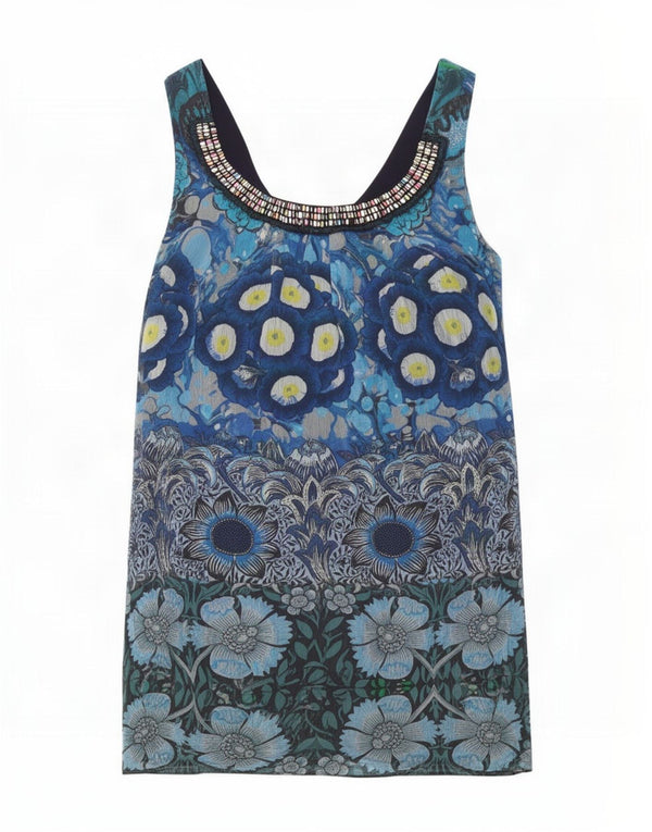 Desigual Dame Ærmeløs Tunika Kjole EU 38 Medium Blue Floral Polyester