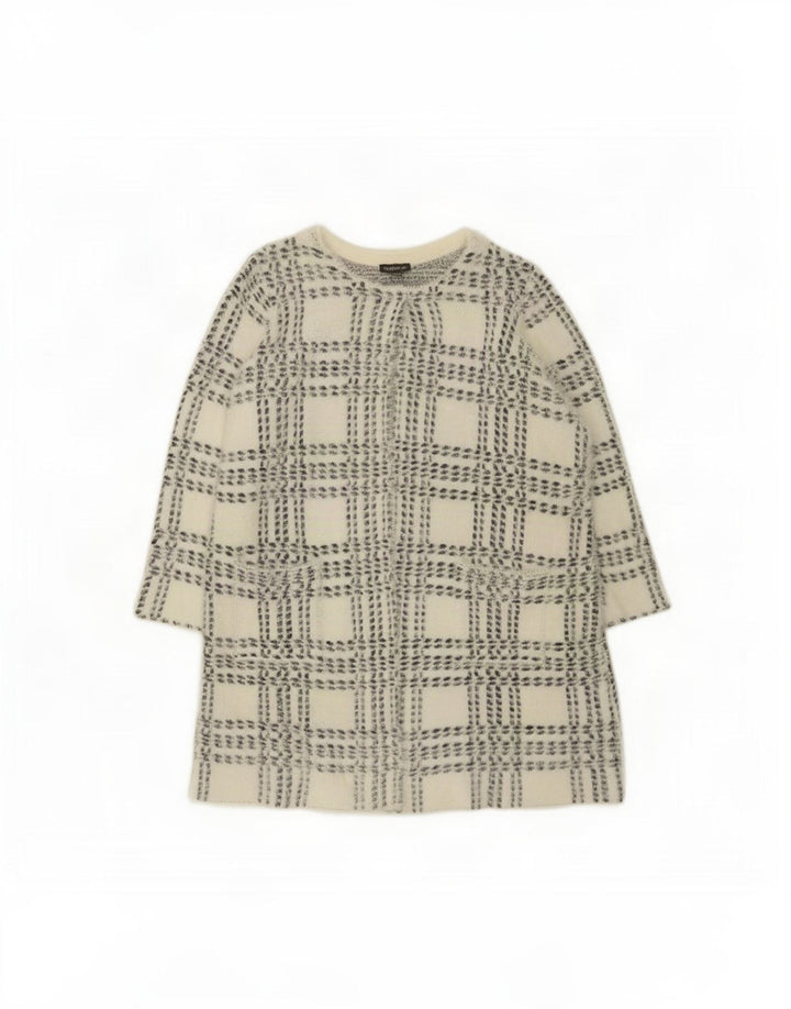 Marks & Spencer Dame Longline Cardigan Sweater UK 14 Medium White Check