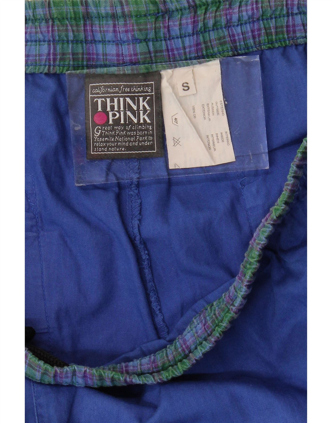 TÆNK PINK Herre Calanque Graphic Chino Bukser Small W29 L28 Blue Check