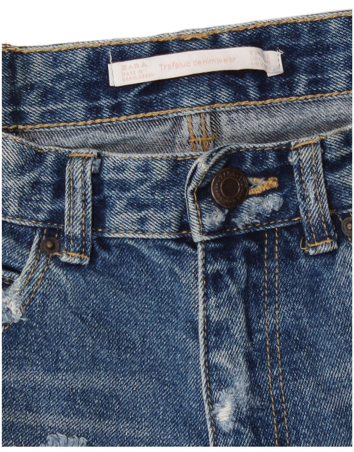 Zara Womens Distressed Denim Shorts EU 36 XS W26 Blå Bomuld