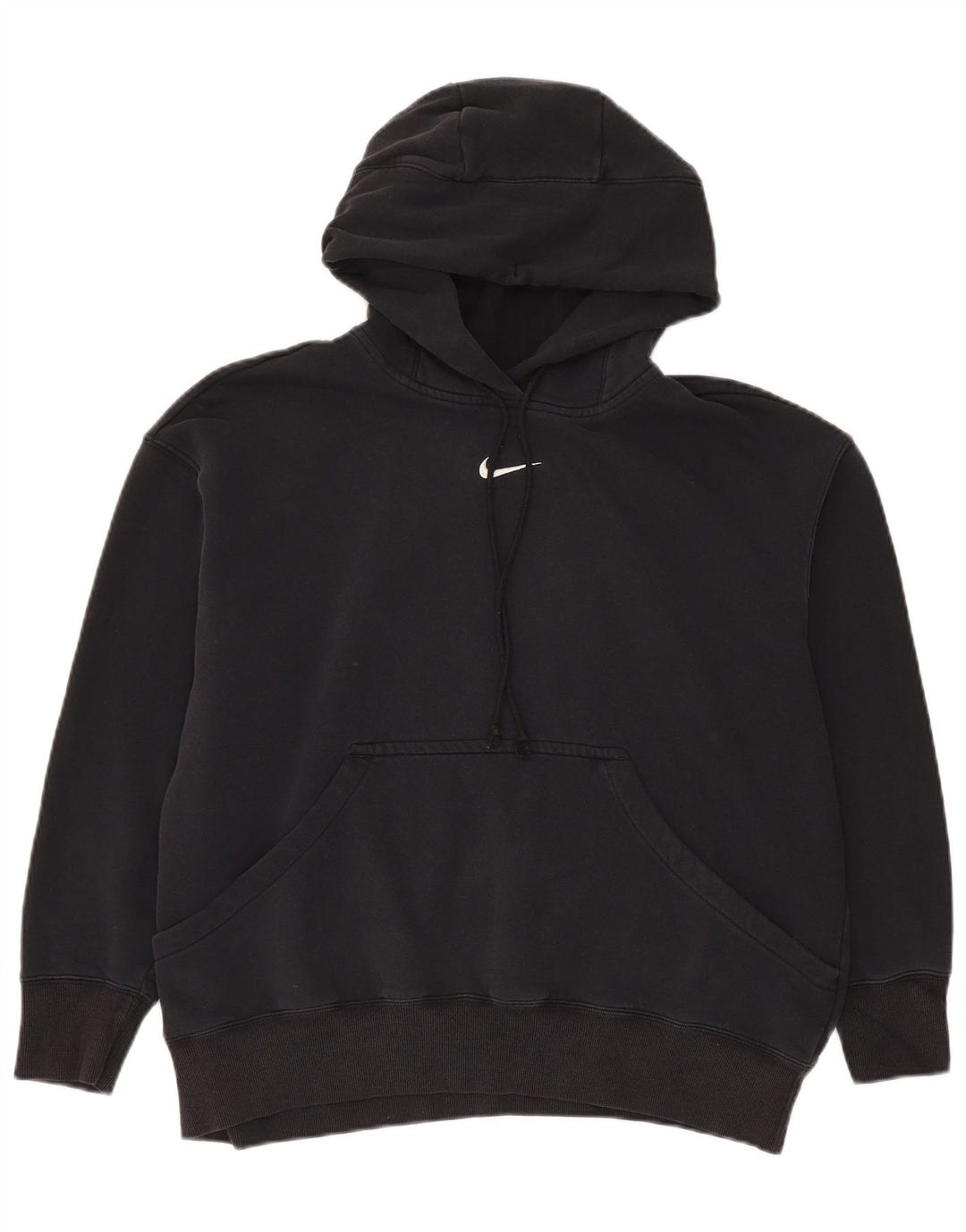 Nike Dame Oversized Hoodie Jumper UK 14 Medium Sort Bomuld