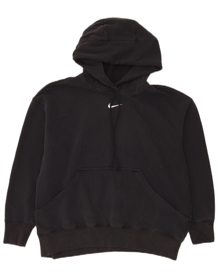Nike Dame Oversized Hoodie Jumper UK 14 Medium Sort Bomuld