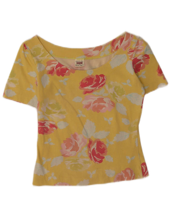 Sisley Womens Crop Grafisk T-Shirt Top UK 8 Small Yellow Floral