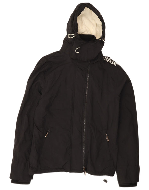 Superdry Windbreaker-jakke med hætte til kvinder UK 18 XL sort nylon