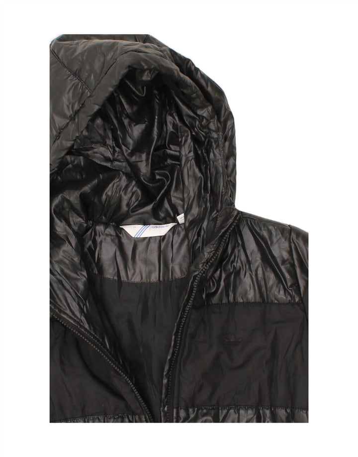 ADIDAS Womens Hooded Rain Jacket IT 44 Medium Black Striped Polyester Vintage Adidas and Second-Hand Adidas from Messina Hembry 