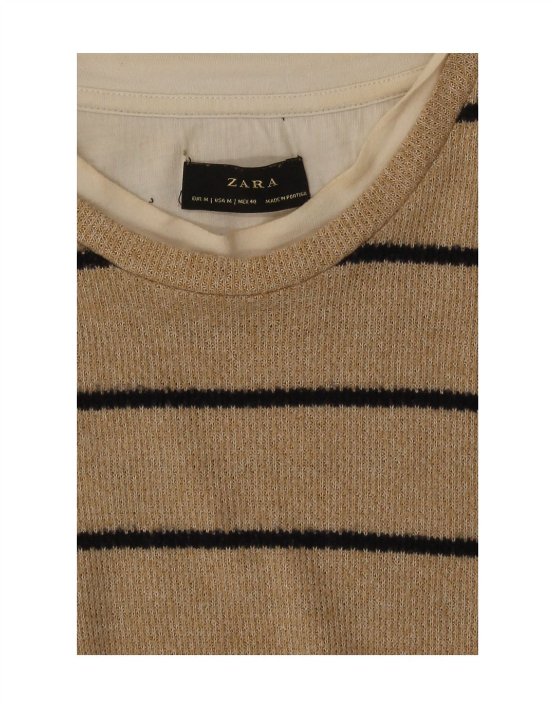 Zara Herre Top Langærmet Medium Beige Stribet