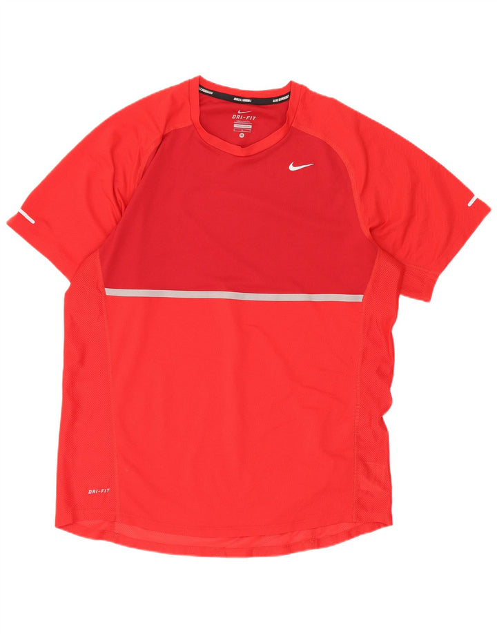 Nike Herre Dri Fit T-shirt Top Medium Rød Colourblock Polyester
