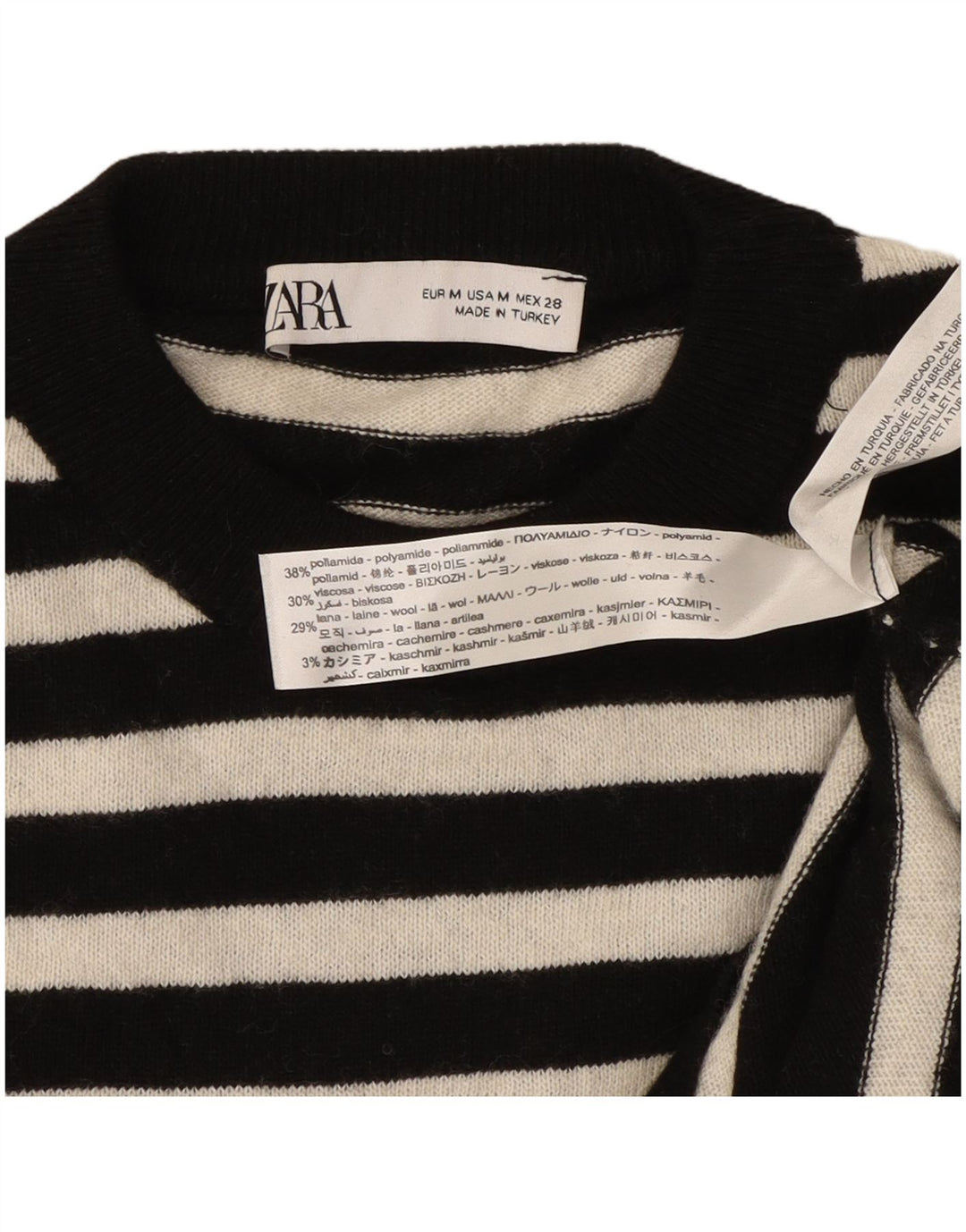 Zara dametrøjetrøje med rund hals DK 14 Medium sort stribet polyamid