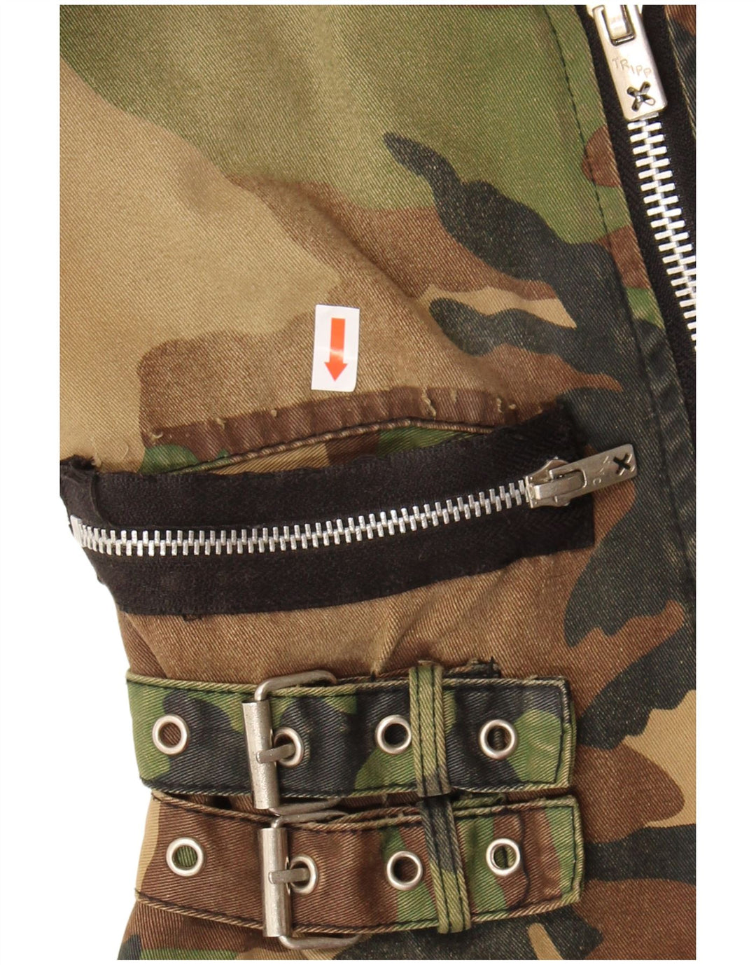 TRIPP NYC Womens Crop Military Jacket UK 10 Small Khaki Camouflage Bomuld