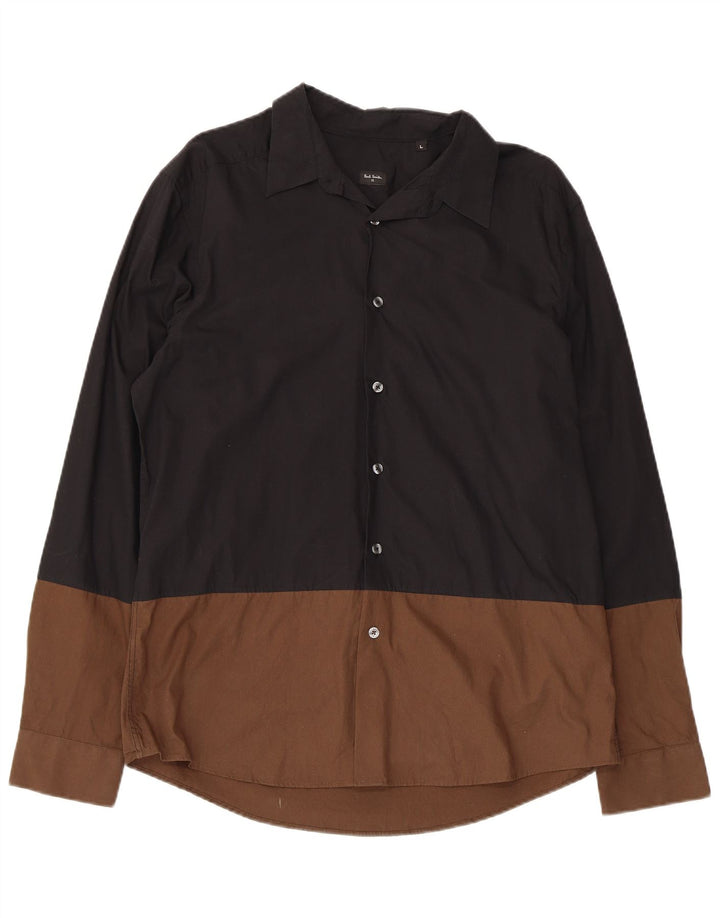 PAUL SMITH Herreskjorte Stor sort Colourblock Bomuld