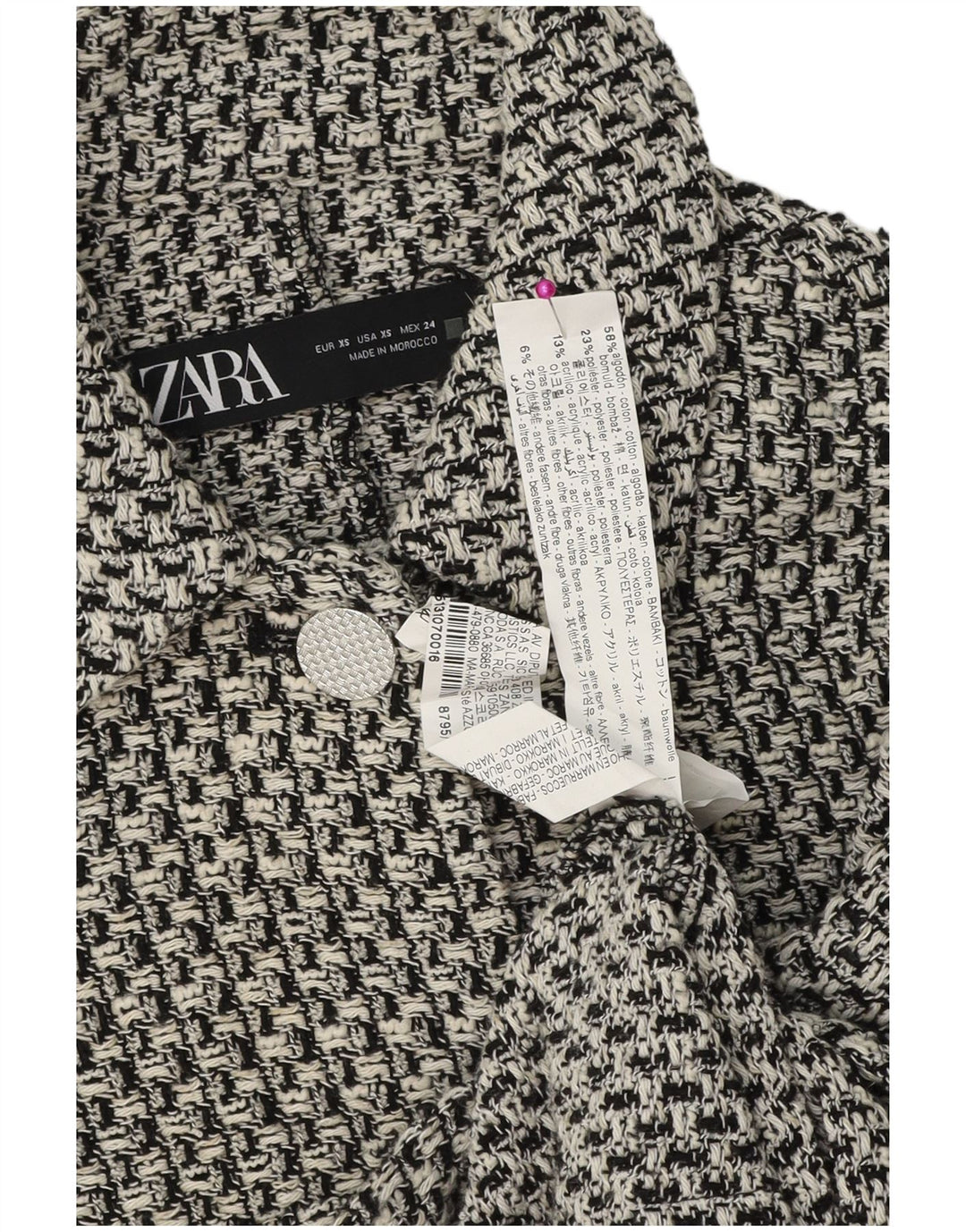 Zara Dame 4-knaps blazerjakke UK 6 XS sort ternet bomuld