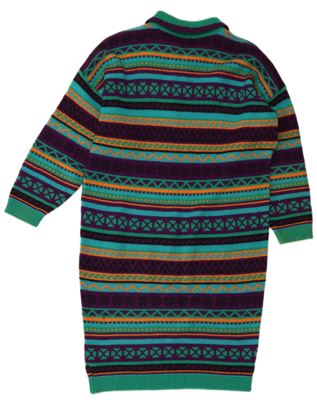 STEFANEL Damestrik langærmet polokjole UK 14 Medium Grøn Geometrisk