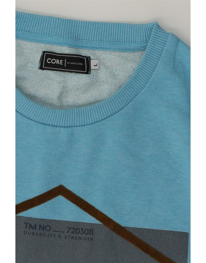 JACK & JONES Mens Core Graphic Sweatshirt Jumper Large Blue Cotton Vintage Jack & Jones and Second-Hand Jack & Jones from Messina Hembry 