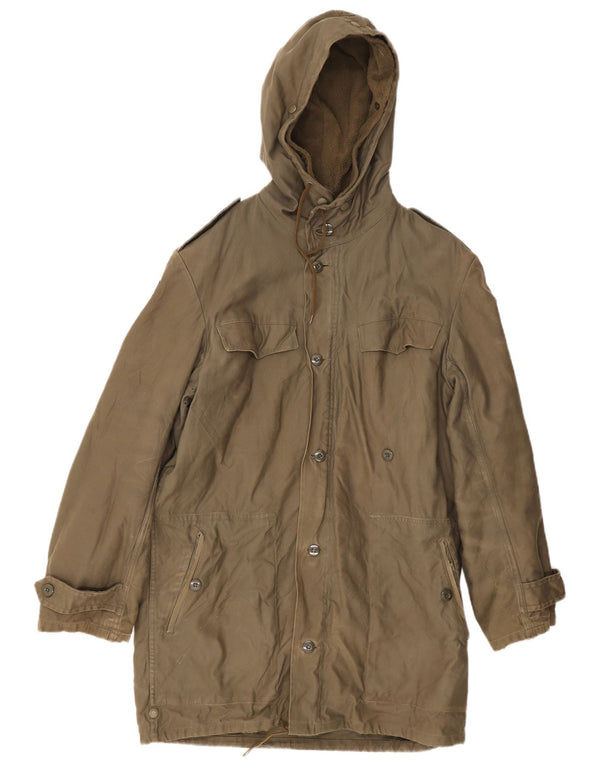 Vintage Herre Militær hætte Sherpa Parka jakke UK 36 Small Khaki Cotton