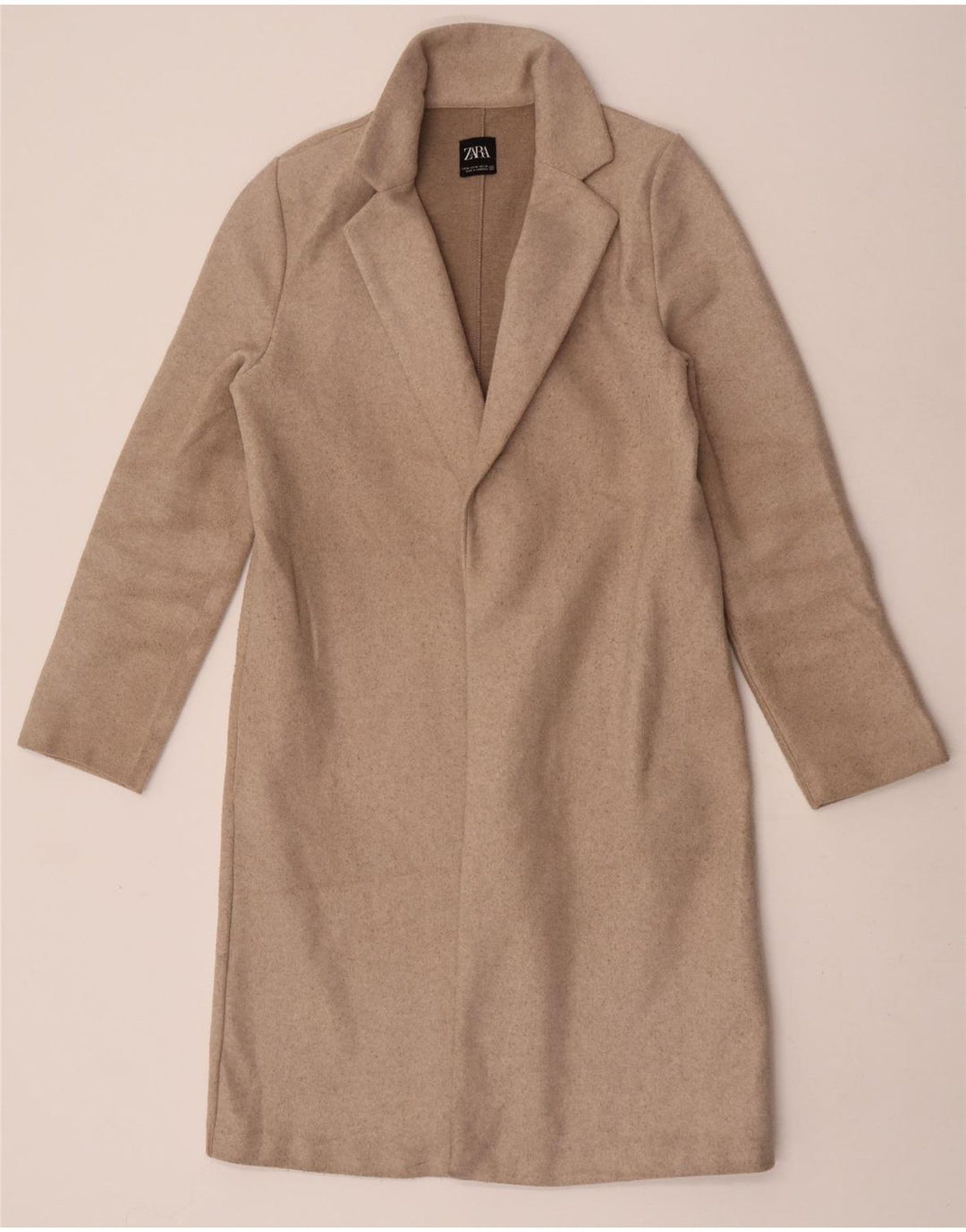 Zara Dame Overfrakke UK 12 Medium Beige Polyester