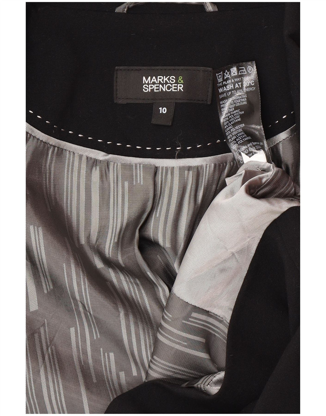 Marks & Spencer Dame 1-knaps blazerjakke UK 10 Lille sort polyester