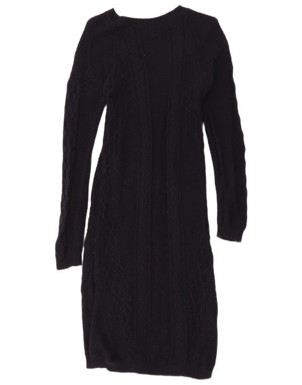 Hobbs Dame Langærmet Jumper Kjole UK 12 Medium Navy Blue Bomuld