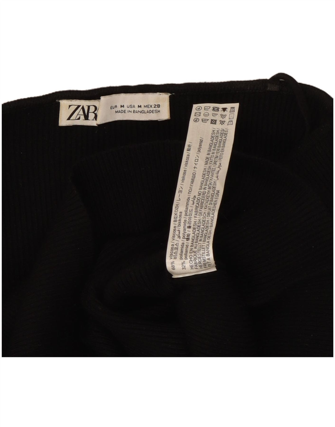 Zara Dame Langærmet Off Shoulder Crop Top UK 12 Medium Black Viscose