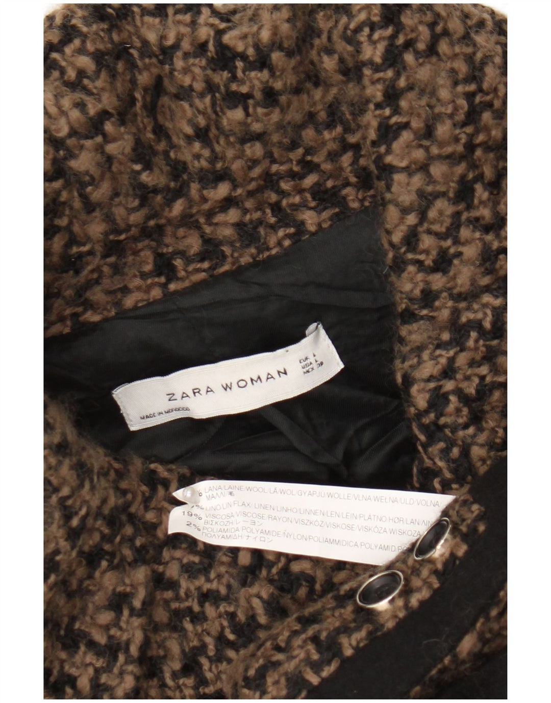 Zara Dame 4-knaps blazerjakke UK 16 Large Brown Houndstooth Uld