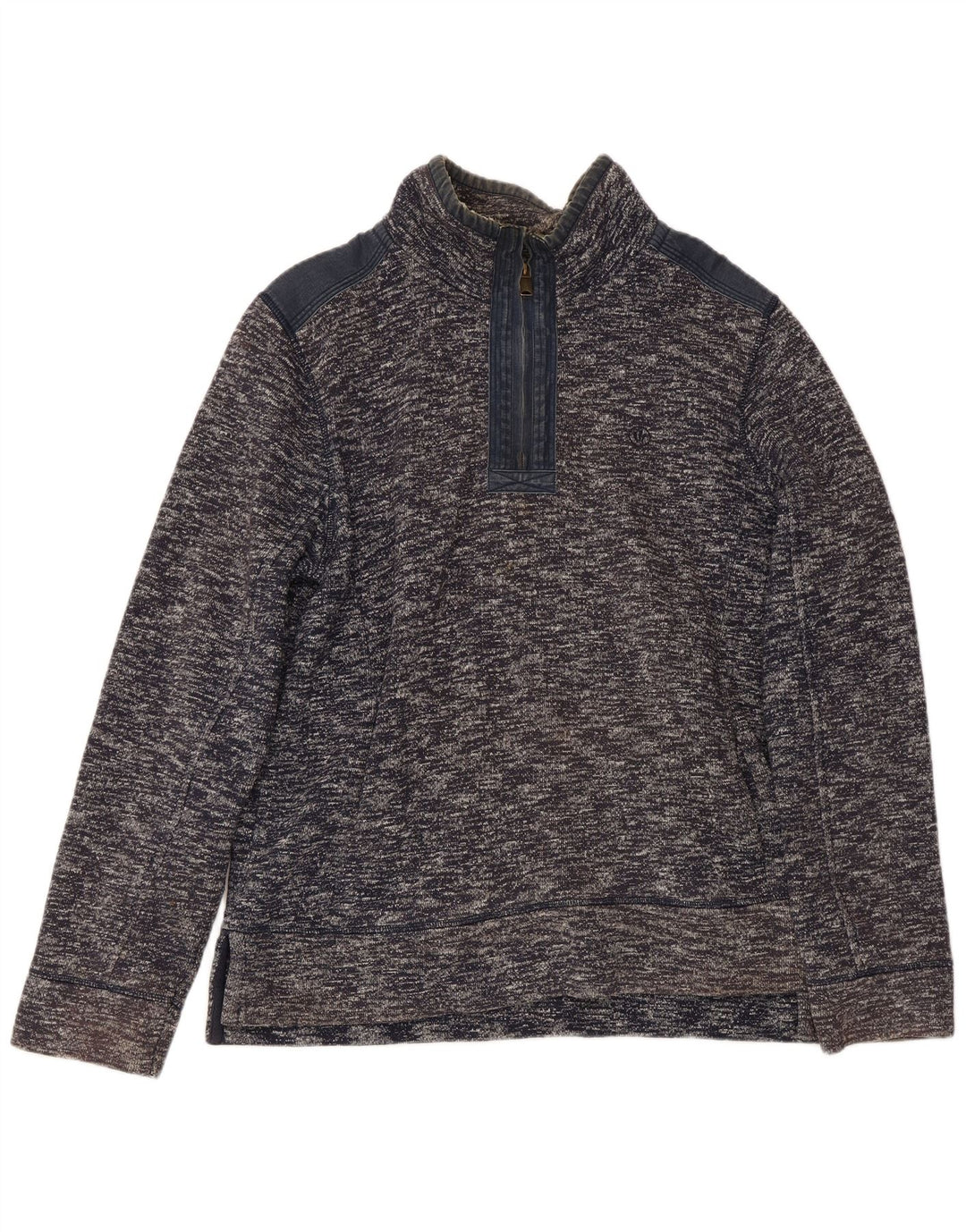 FAT FACE Mens Zip Neck Sweatshirt Jumper Large Navy Blue Flecked Cotton
