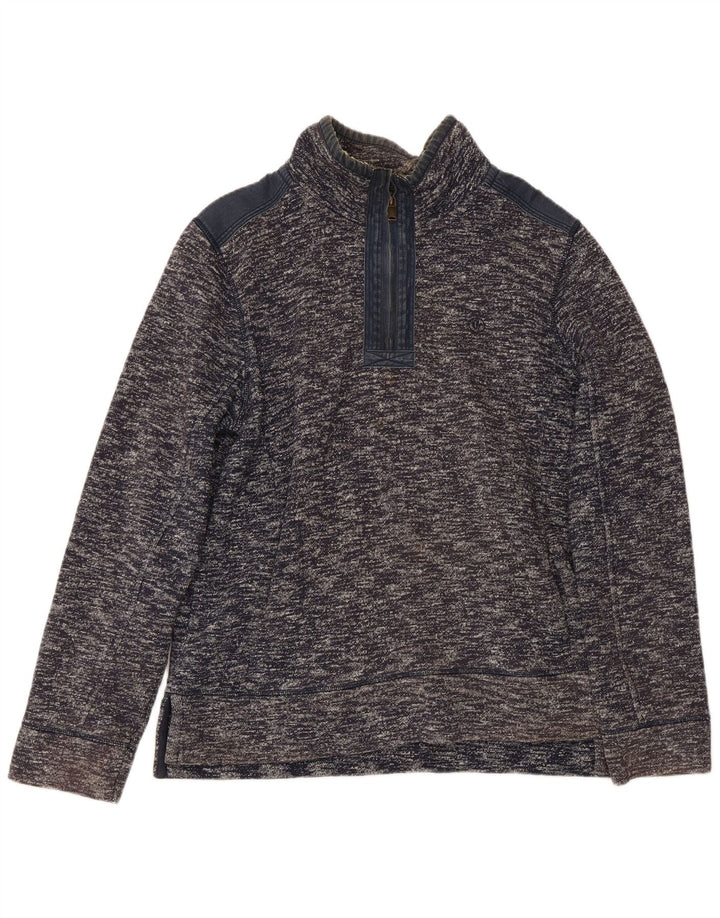 FAT FACE Mens Zip Neck Sweatshirt Jumper Large Navy Blue Flecked Cotton