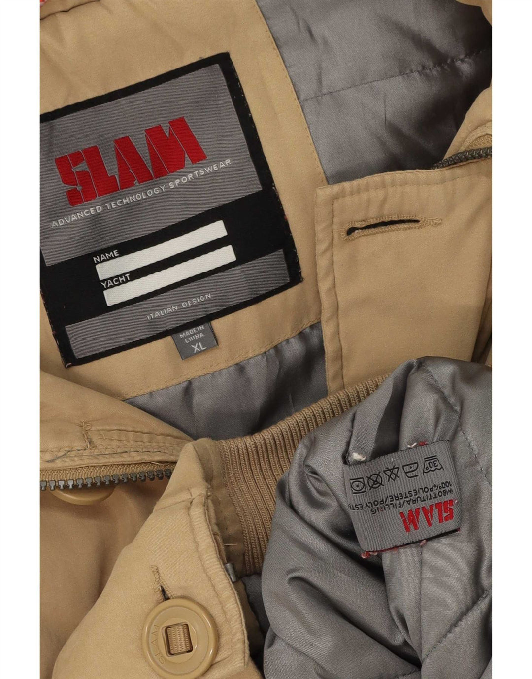 Slam Herre Hooded Bomber Jacket UK 42 XL Beige Polyester