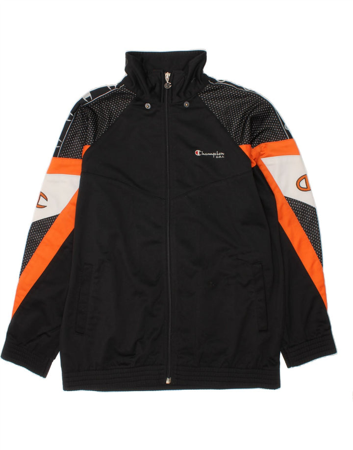 CHAMPION Boys Graphic Tracksuit Top Jacket 11-12 Years Black Colourblock Vintage Champion and Second-Hand Champion from Messina Hembry 