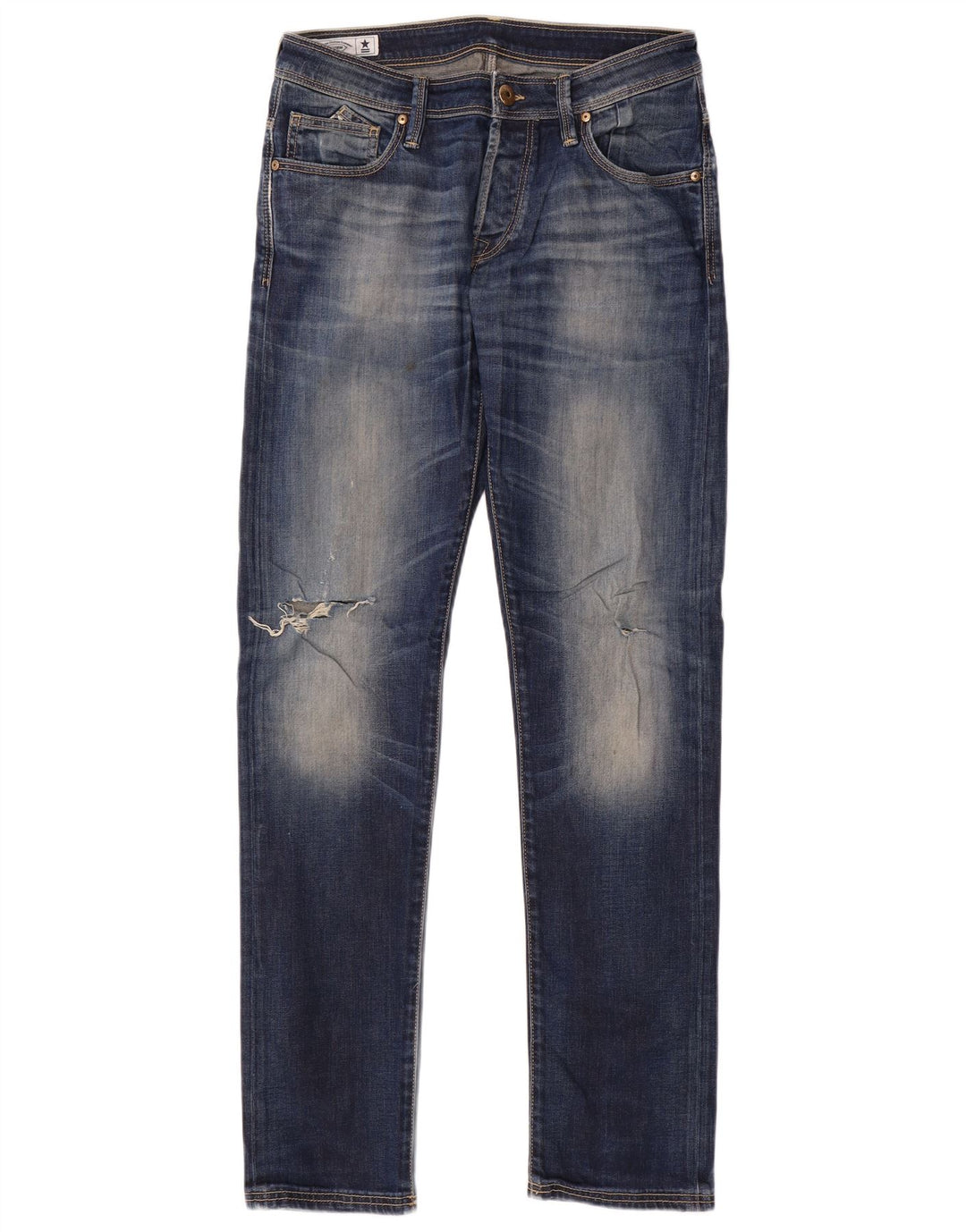 Uniform Herre Grafisk Distressed Slim Jeans W32 L33 Blå Bomuld