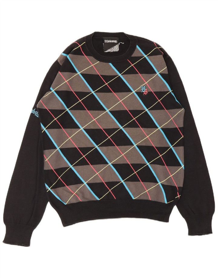 BILLABONG Herre Crew Neck trøje Sweater Small Black Argyle/Diamond Bomuld