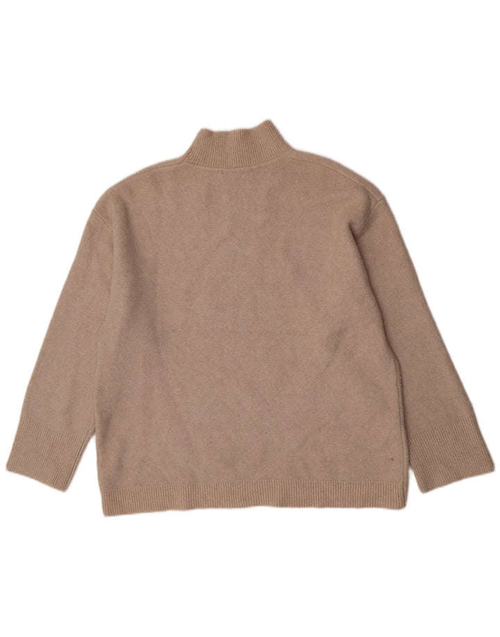 Zara Dame Oversized Turtle Neck Jumper Sweater UK 16 Stor Beige Akryl
