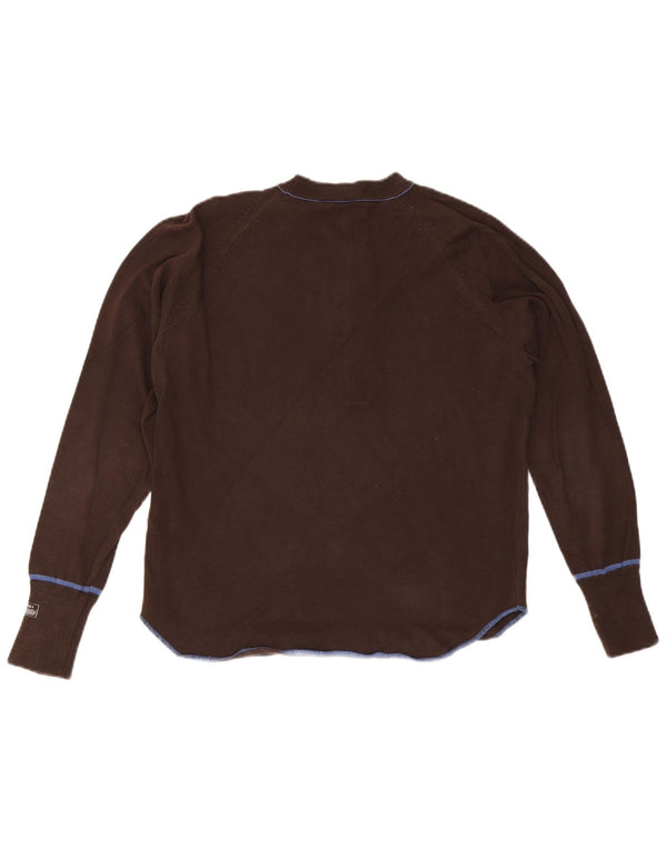 DIESEL Dame Button Neck Jumper Sweater UK 14 Medium Brown Bomuld