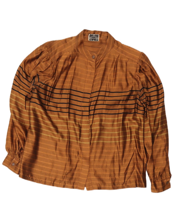 Vintage dameskjorte bluse UK 14 Stor brun stribet