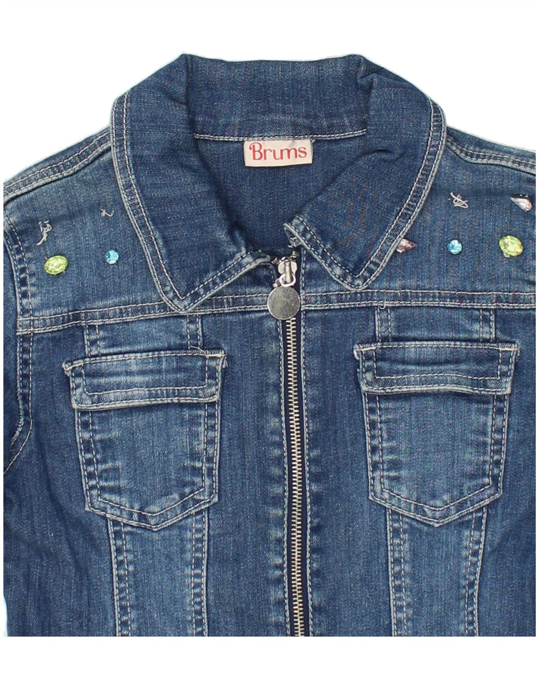 BRUMS Girls Denim Jacket 9-10 Years Blue Cotton Vintage Brums and Second-Hand Brums from Messina Hembry 