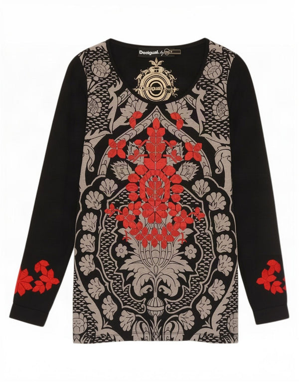 Desigual Damebluse Top UK 12 Medium Sort Blomsterbomuld