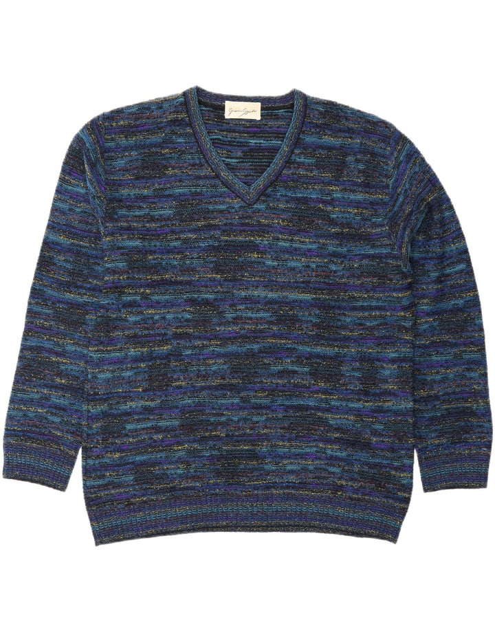 GIANNI SGARBI Herre V-hals sweater IT 52 Stor Blå Flecked Uld