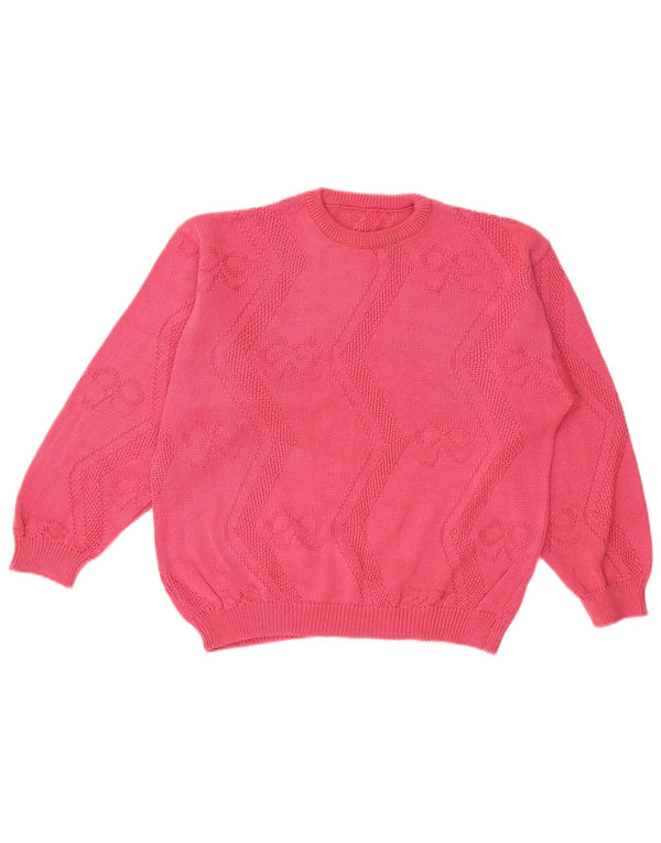 Vintage dame sweater med rund hals DK 14 Medium Pink bomuld