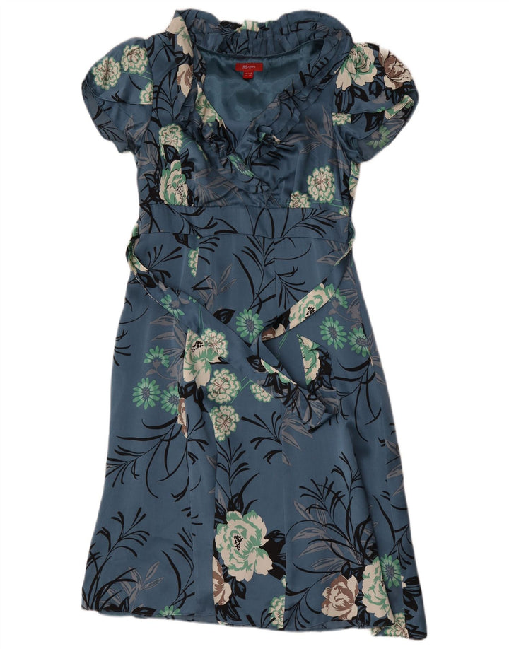 Monsoon Womens Flæse Front A-Line Kjole UK 12 Medium Blue Floral Silke
