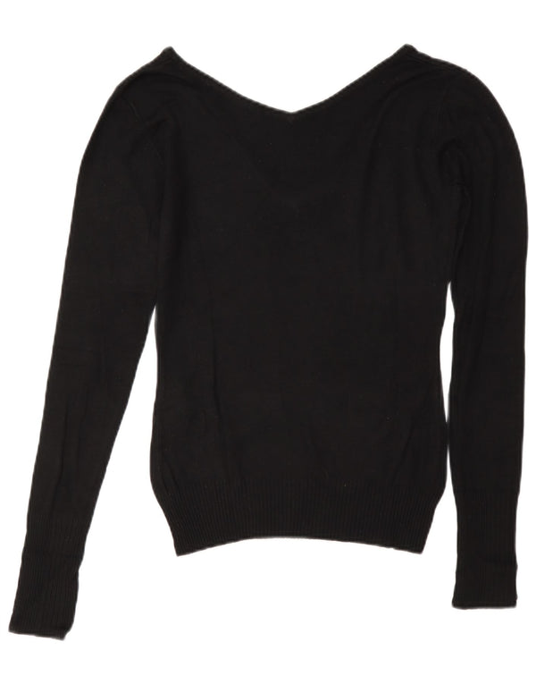 Guess Dame grafisk V-hals sweater UK 10 Small Black Viscose
