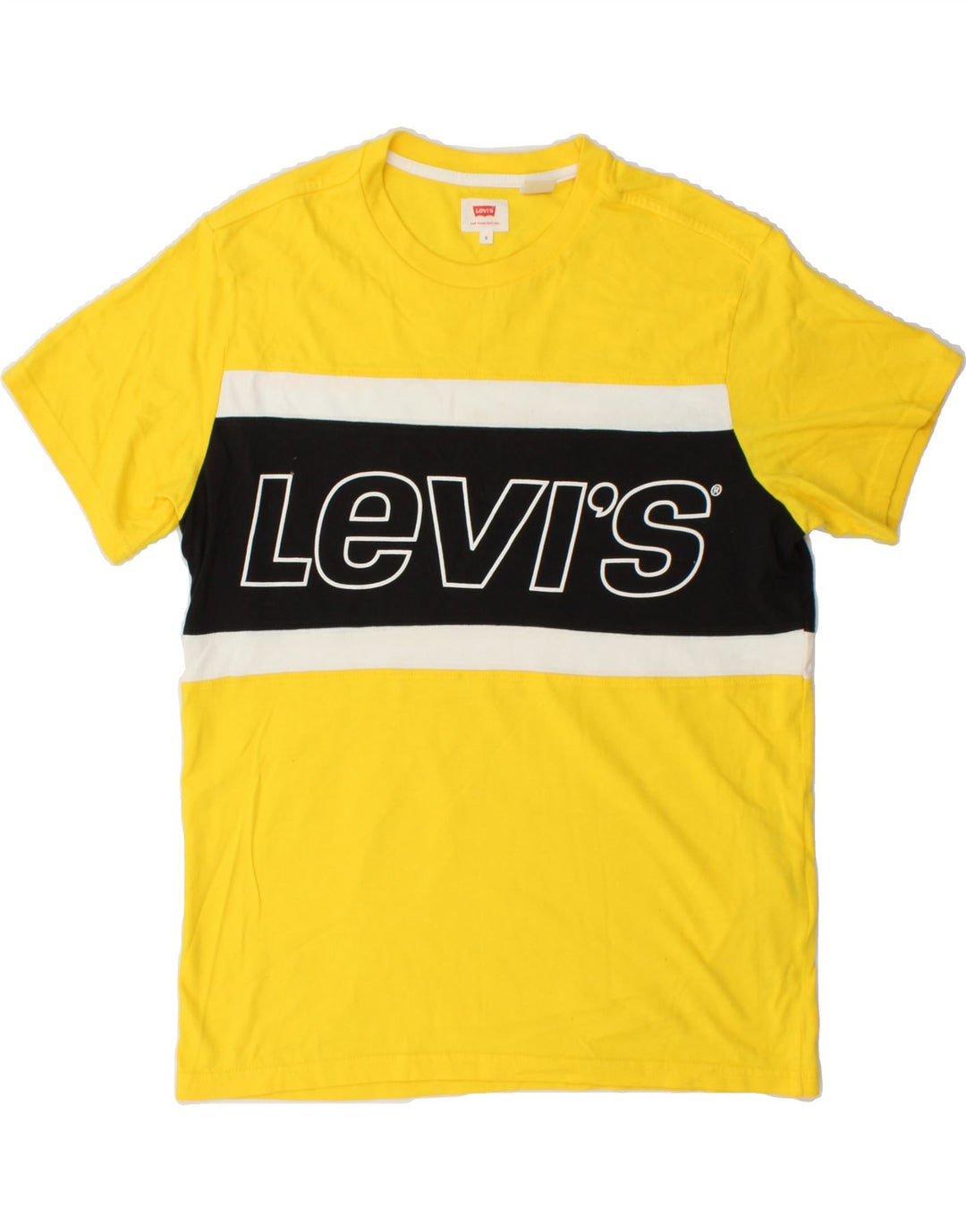 LEVI'S Mens Graphic T-Shirt Top Small Yellow Colourblock Cotton Vintage Levi's and Second-Hand Levi's from Messina Hembry 