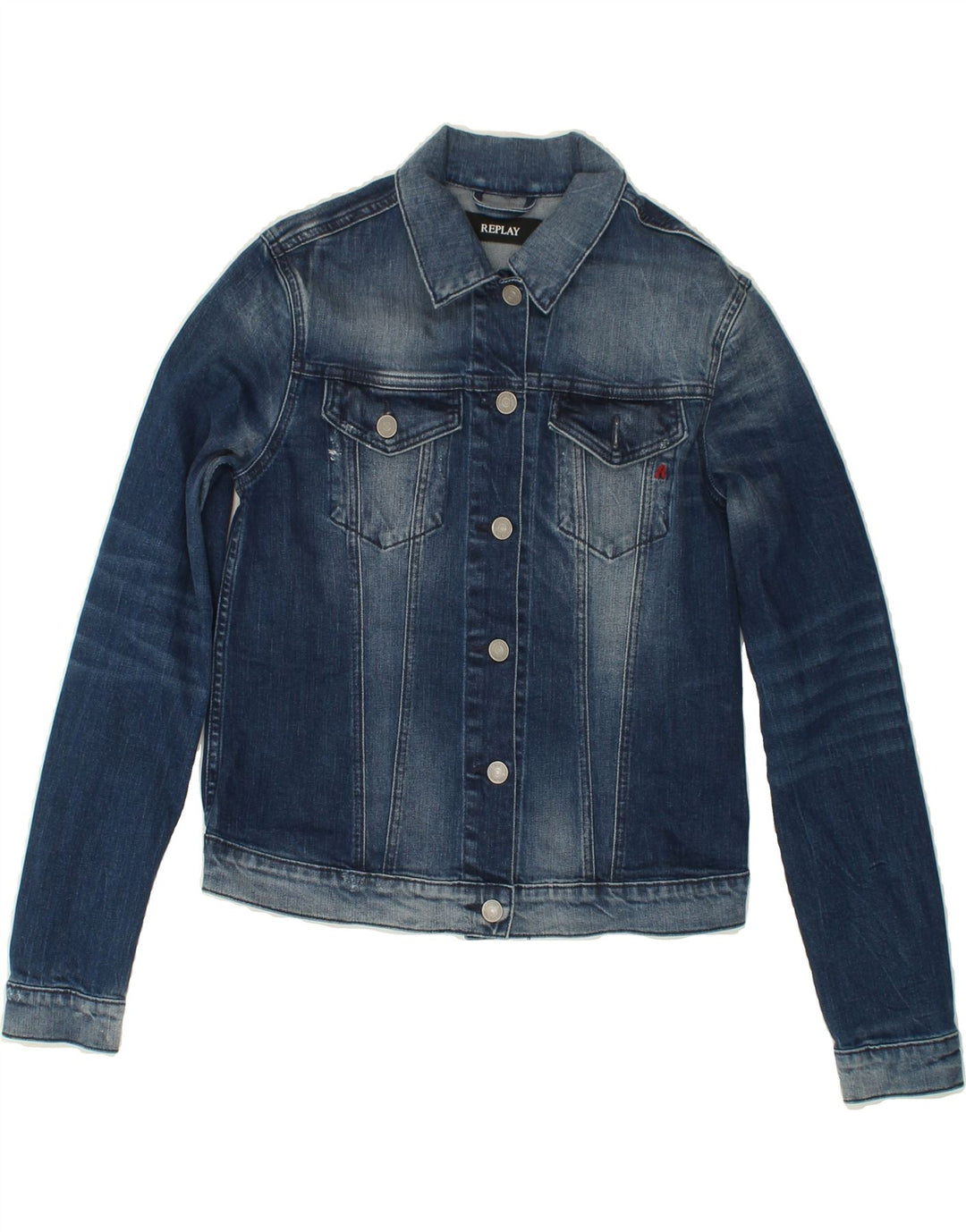 REPLAY Womens Crop Denim Jacket UK 12 Medium Blue Cotton Vintage Replay and Second-Hand Replay from Messina Hembry 
